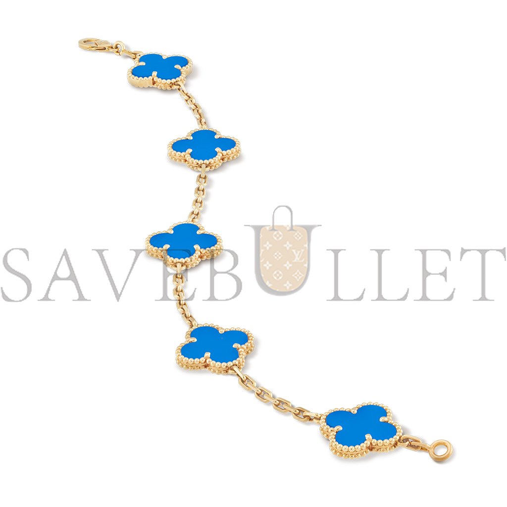 V*N CL*F arpels vintage alhambra bracelet, 5 motifs - yellow gold, agate vcarp34900